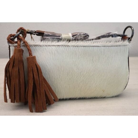 Catchfly Women's White Hair-On Convertible Tassel Leather Crossbody/Shoulder Bag - Picture 10 of 14